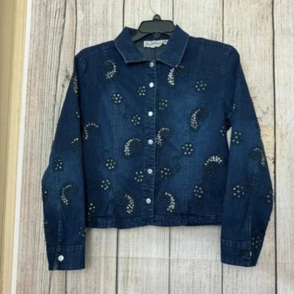 Vintage Flashback Womens embroidered/Sequins denim jacket Petite Large